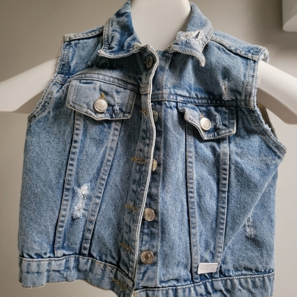 Seven 7 For all Men Kind Denim Blue Vest Distressed Size S Buttoned Thick Jeans‎ - Picture 1 of 13
